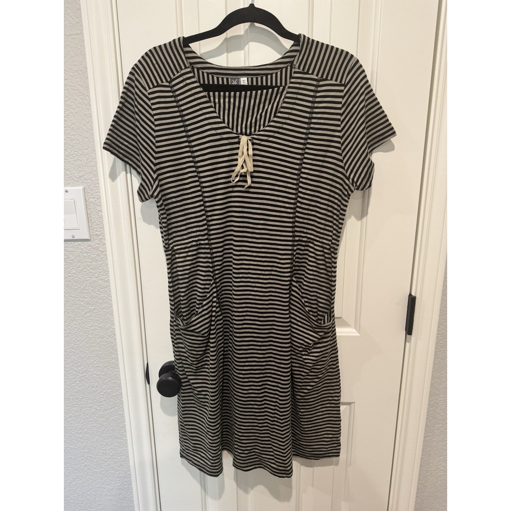 Ibex Merino Wool Dress Striped Pockets Shift Lightweight XL Fits Large Beige